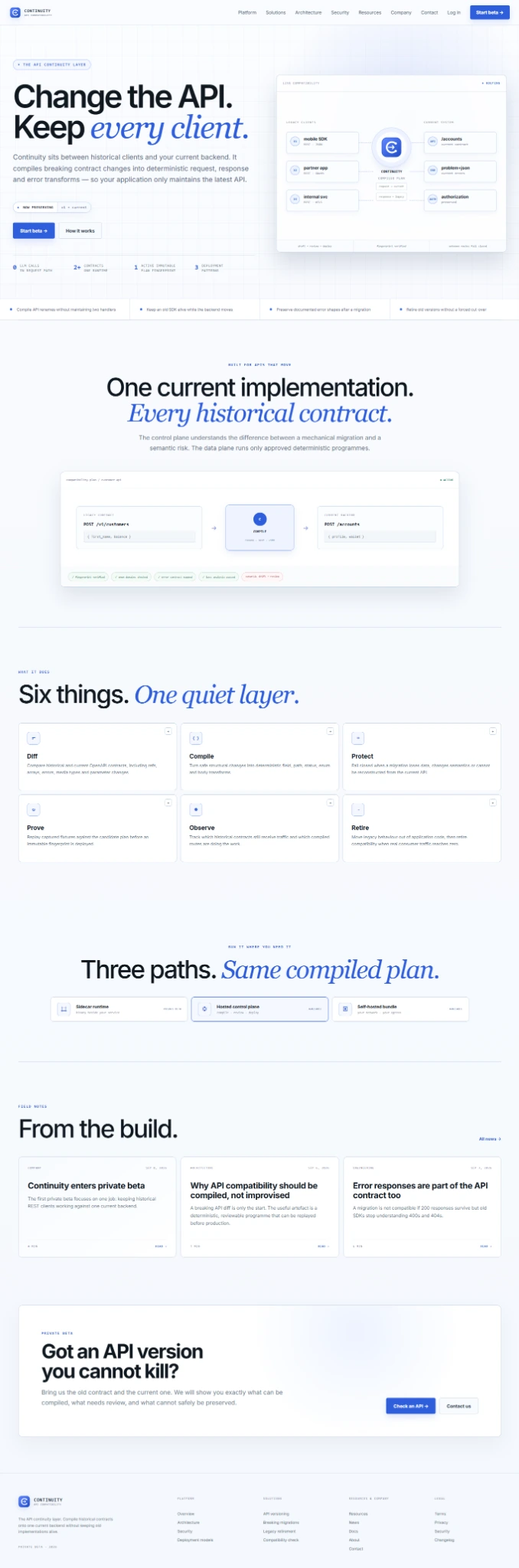 API Continuity homepage preview