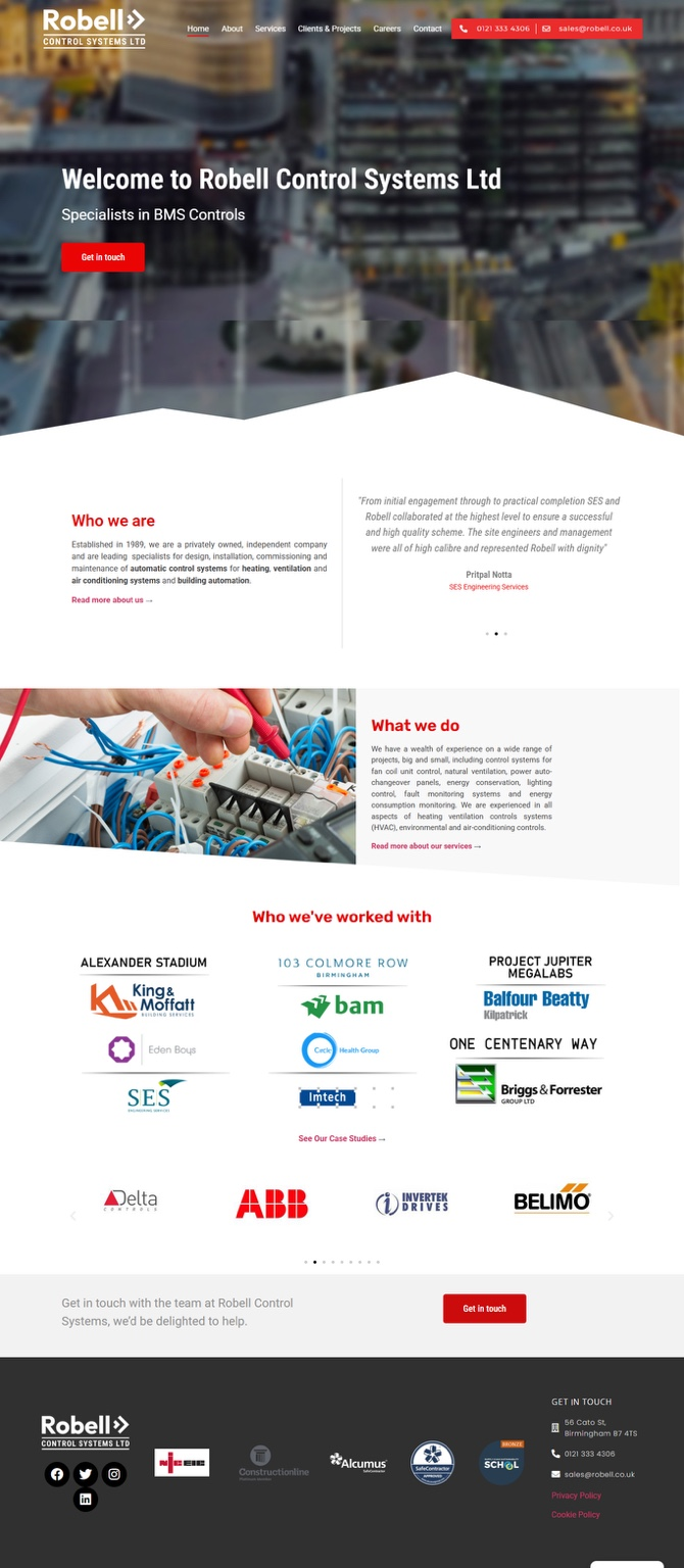Robell Control Systems website before the rebuild